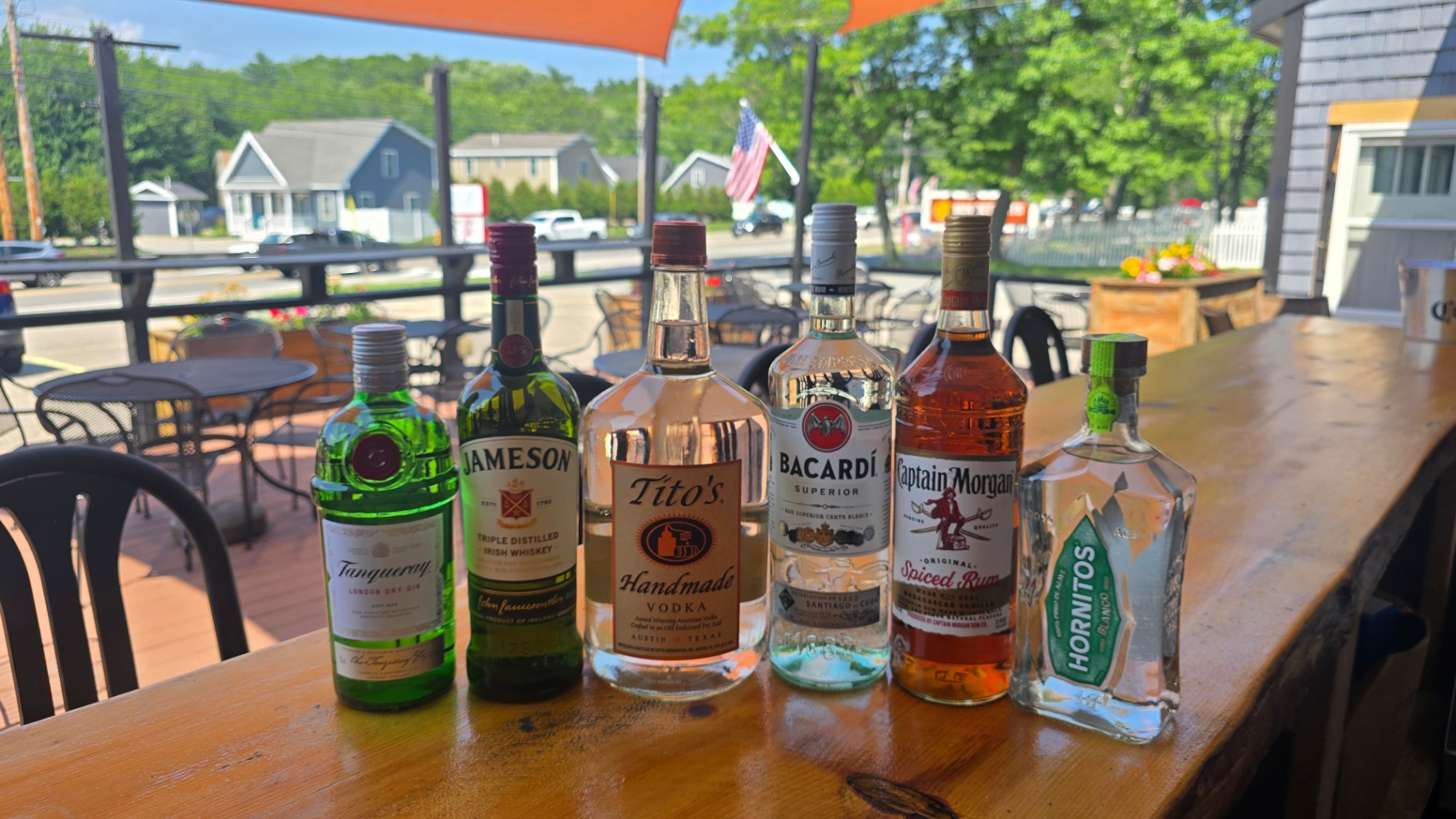 Bottles of spirits lined up on the bar
